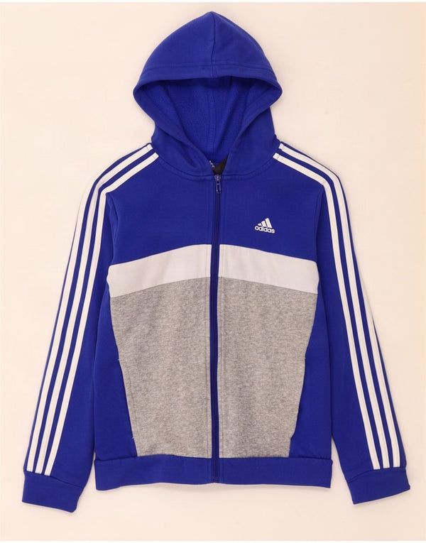 Suéter Adidas Boys Zip com capuz 11-12 anos azul colorblock algodão