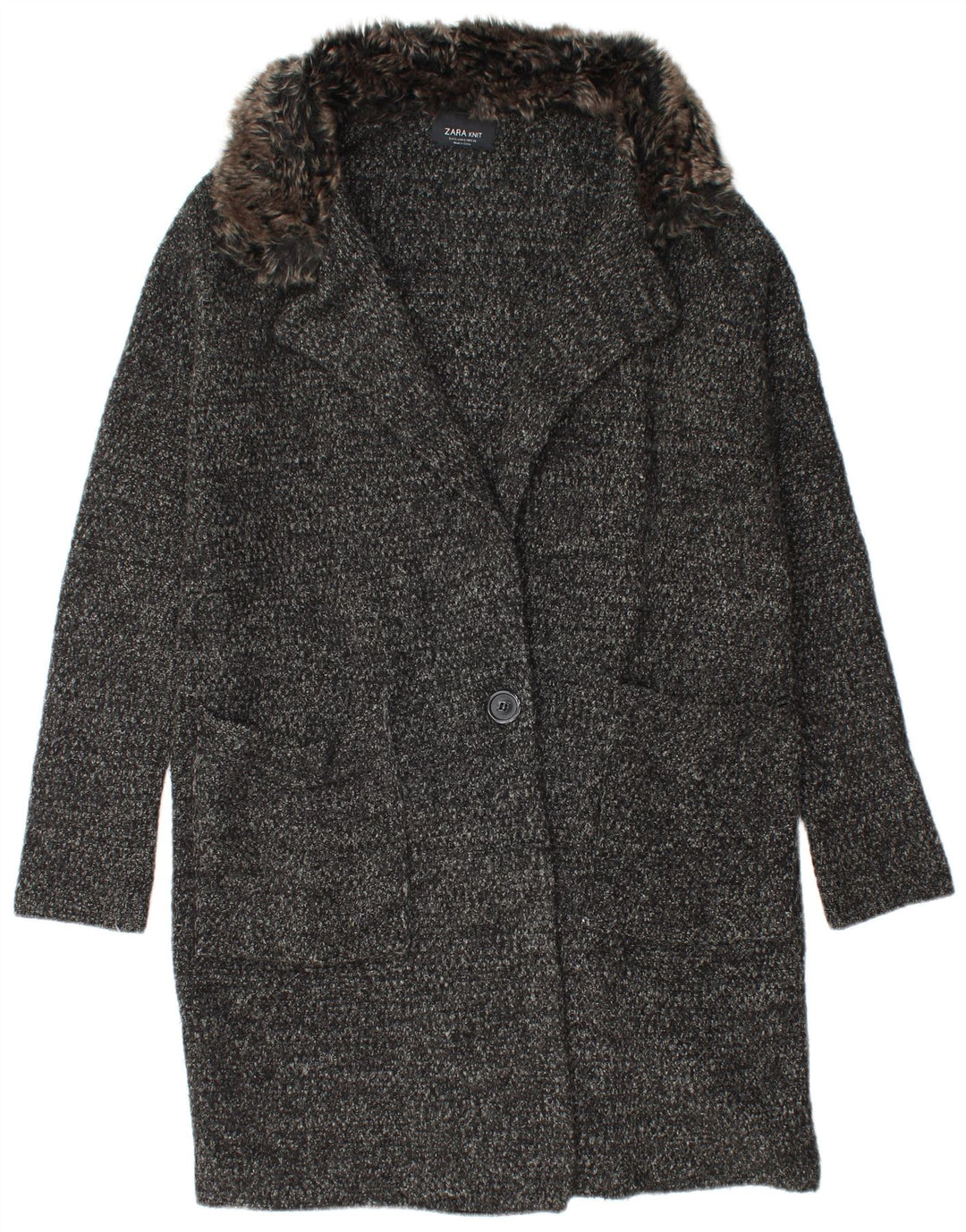 Sobretudo de malha oversized feminino Zara Reino Unido 10 pequeno acrílico manchado preto