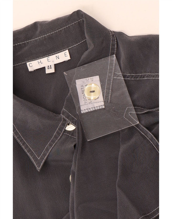 Blusa feminina vintage sem mangas IT 44 seda cinza médio