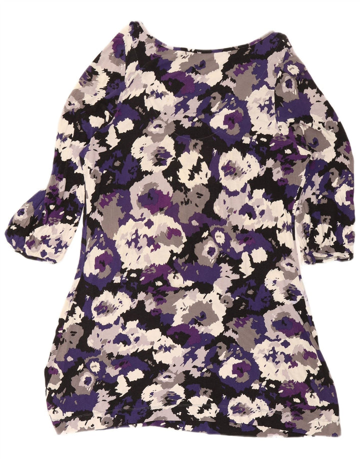 Vestido básico feminino Marks & Spencer manga 3/4 Reino Unido 16 grande camuflagem roxa