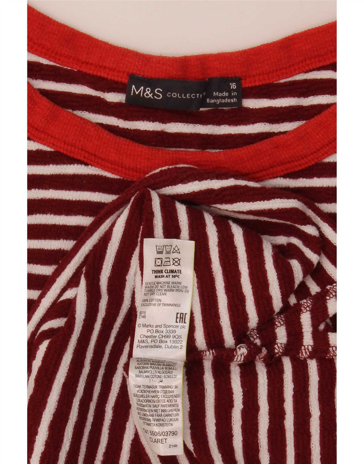 Top feminino Marks & Spencer manga comprida Reino Unido 16 grande algodão listrado vermelho