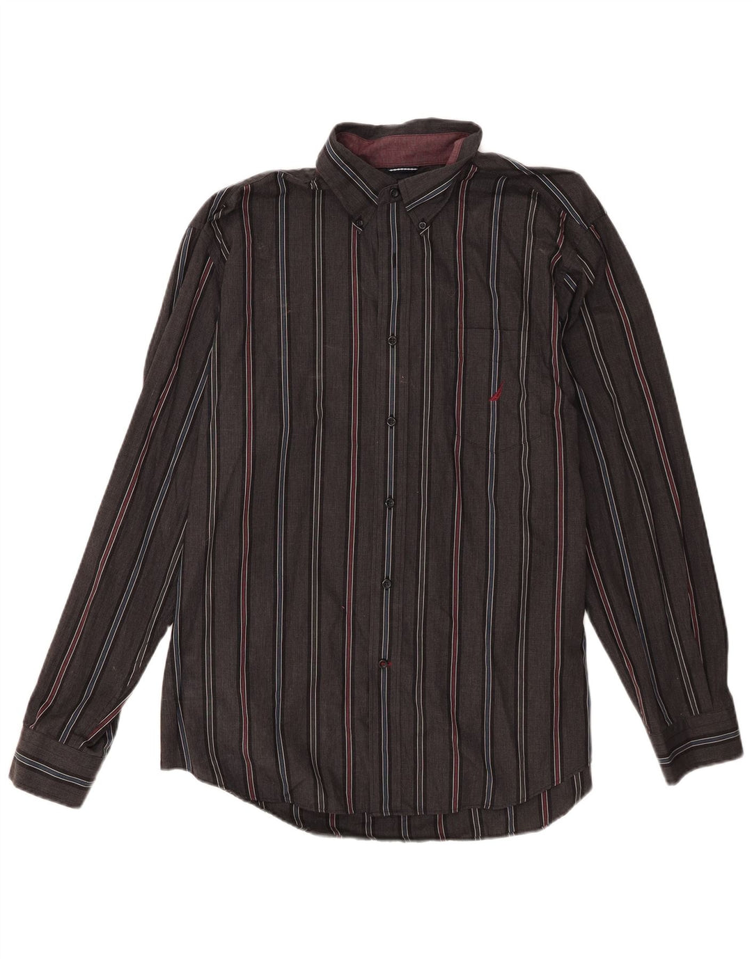Camisa masculina Nautica XL listrada cinza algodão