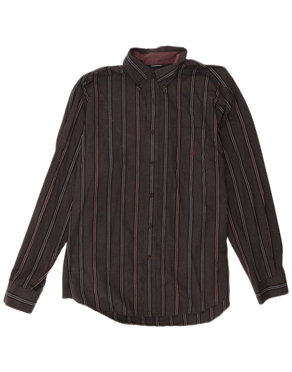 Camisa masculina Nautica XL listrada cinza algodão