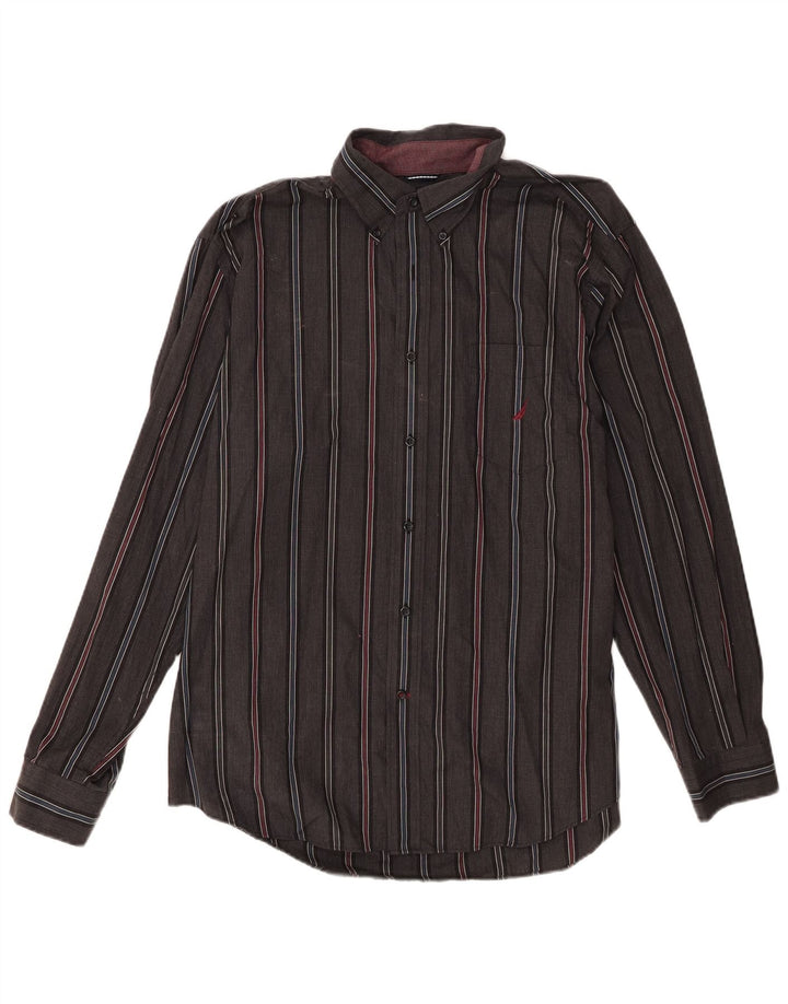 Camisa masculina Nautica XL listrada cinza algodão