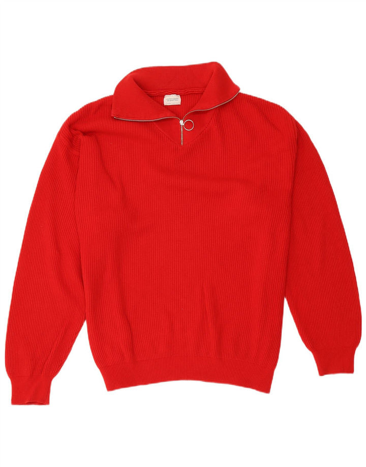 Suéter masculino Benetton com zíper e gola alta de algodão vermelho