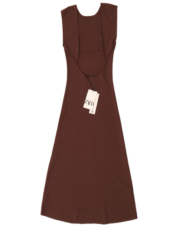 Vestido maxi feminino sem mangas Zara Reino Unido 12 viscose marrom médio