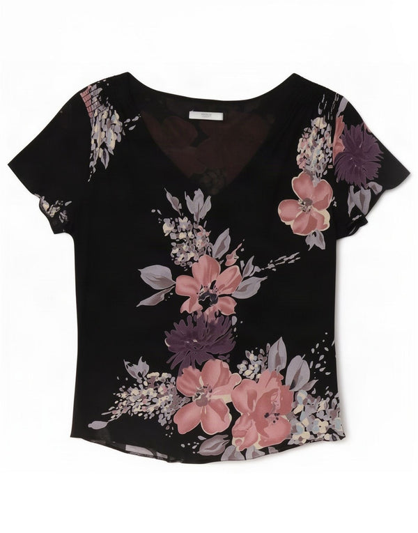 Blusa feminina Marks & Spencer UK 16 grande poliéster floral preto