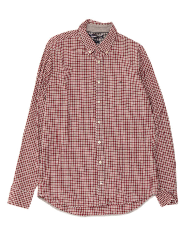 Camisa masculina Slim Fit Tommy Hilfiger grande vermelha guingão