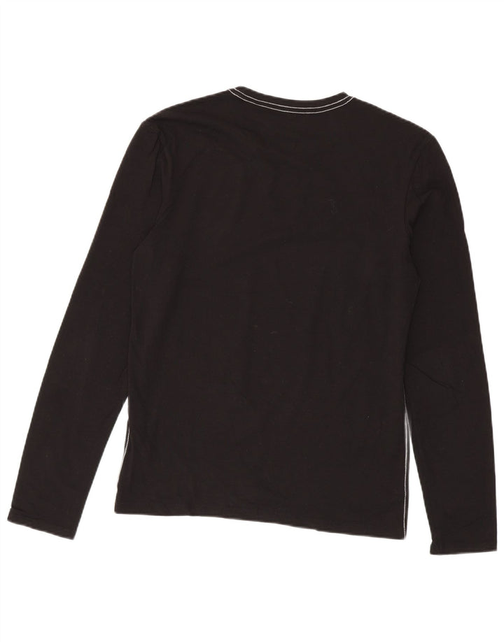 Guess Mens Gráfico Top Manga Longa Pequeno Algodão Preto