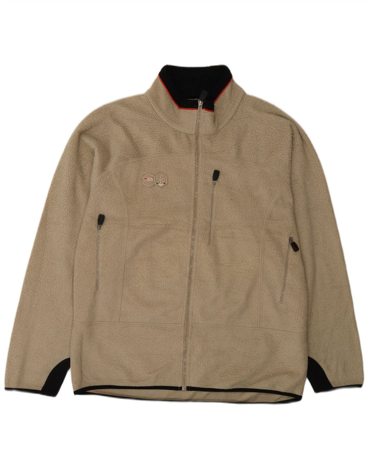 Jaqueta masculina Fila Fleece UK 44 2XL poliéster colorblock bege