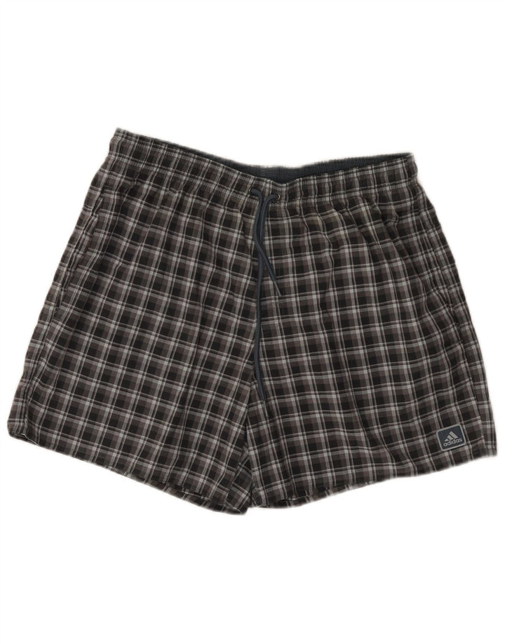 Shorts esportivos masculinos Adidas médio preto xadrez poliéster