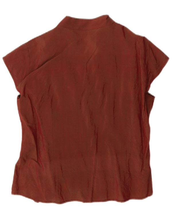 Blusa feminina vintage manga curta curta UK 12 marrom médio