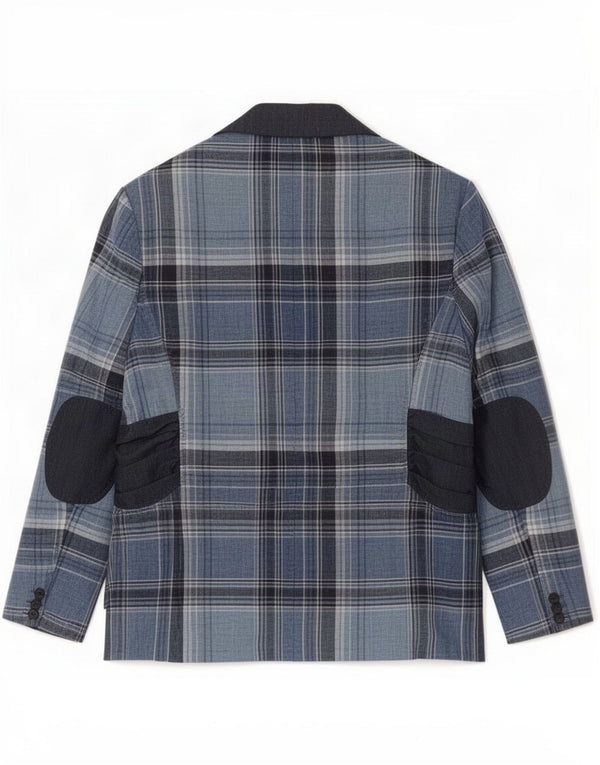 Aria Womens 3 Button Blazer Jacket UK 12 Medium Blue Plaid Linen