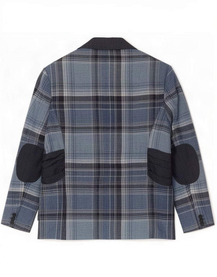 Aria Womens 3 Button Blazer Jacket UK 12 Medium Blue Plaid Linen