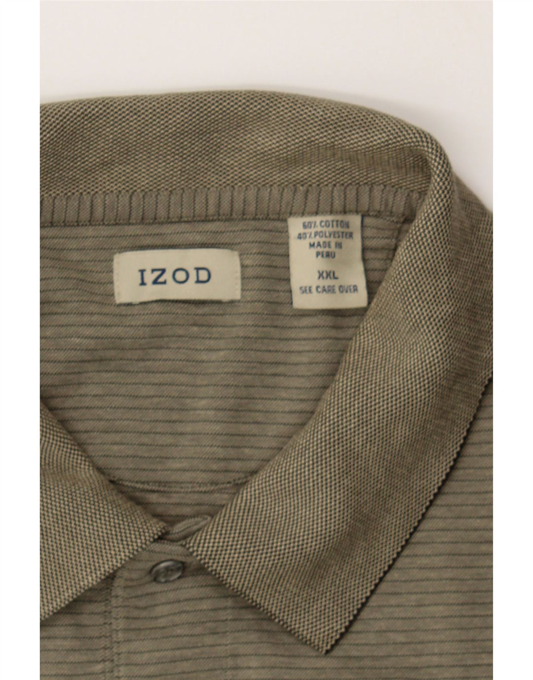 IZOD Mens Polo Shirt 2XL Beige Pinstripe Cotton Vintage Izod and Second-Hand Izod from Messina Hembry 
