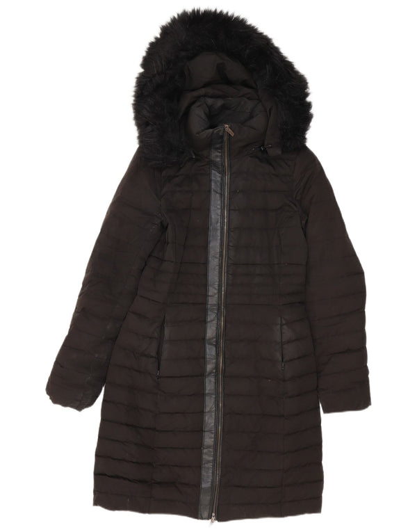 Zara Casaco feminino acolchoado com capuz e grandes dimensões UK 6 XS Preto