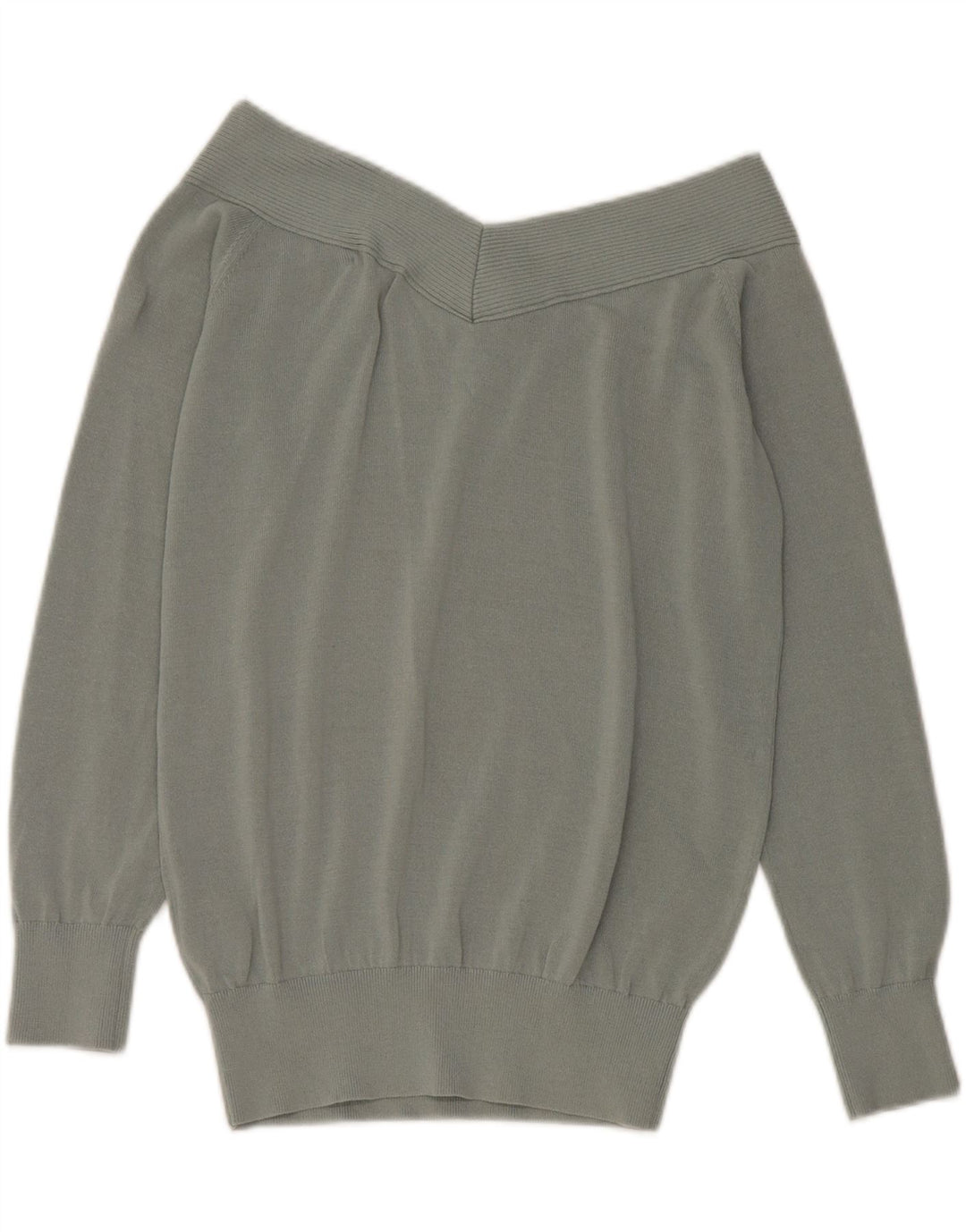 Jumper feminino Reiss sem ombro Reino Unido 14 viscose verde médio