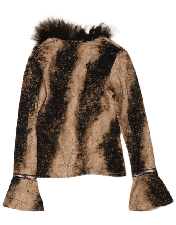 Top feminino Avant de manga comprida UK 6 XS marrom com estampa animal poliéster