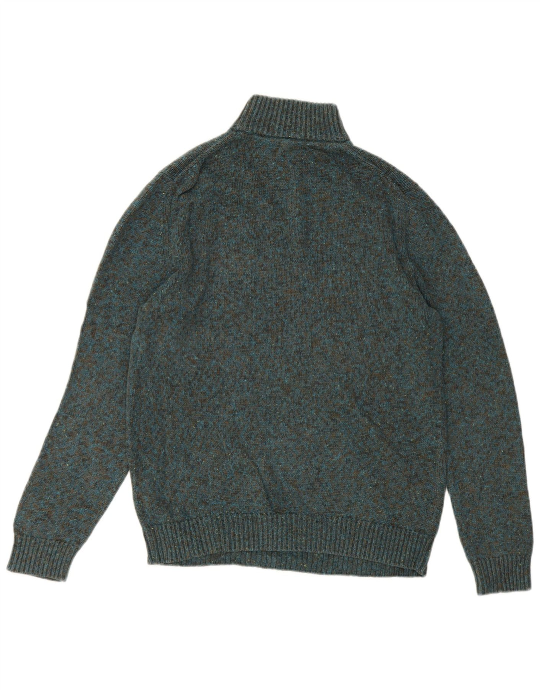 Suéter masculino branco com zíper e gola em algodão manchado verde médio