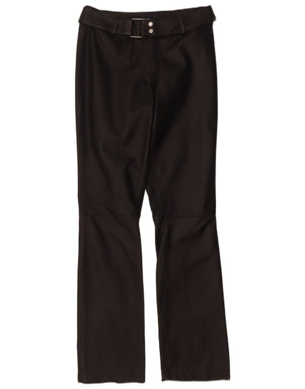 Calça feminina de couro Bootcut Tom Tailor UE 34 XS W28 L32 couro preto