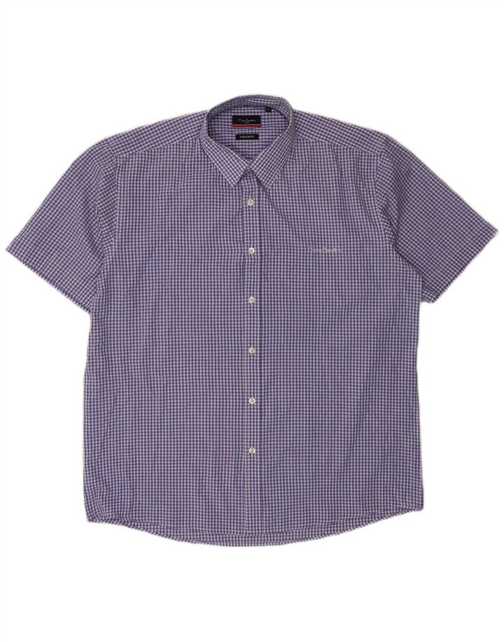 Camisa masculina Pierre Cardin manga curta regular fit XL azul guingão poliéster