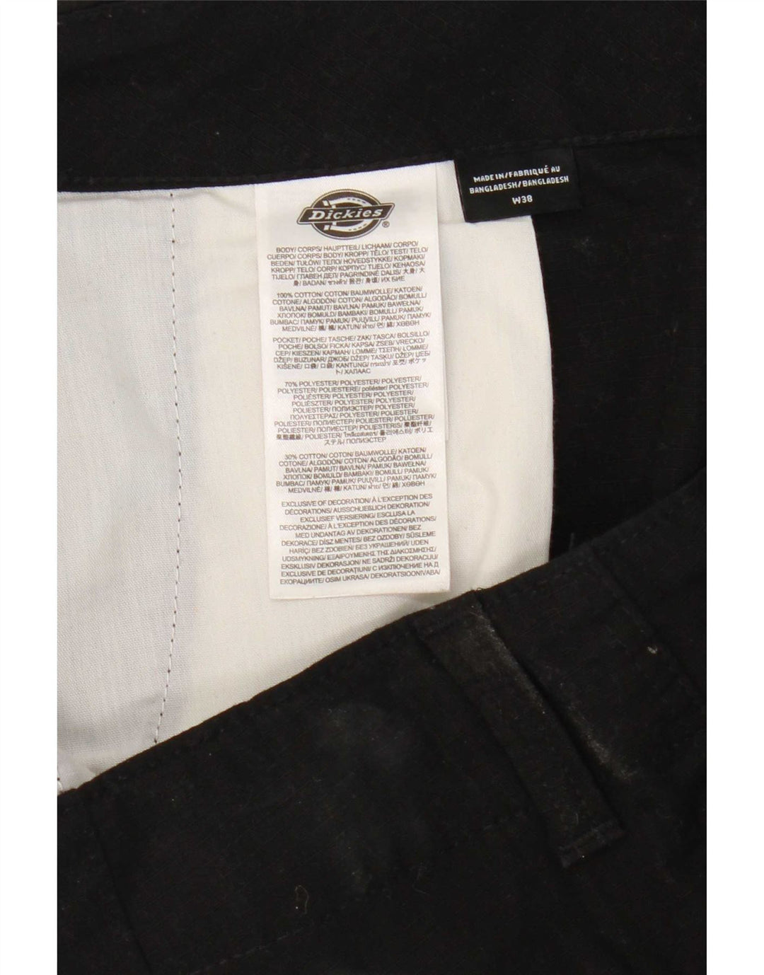 Calças cargo retas masculinas Dickies W38 L32 algodão preto
