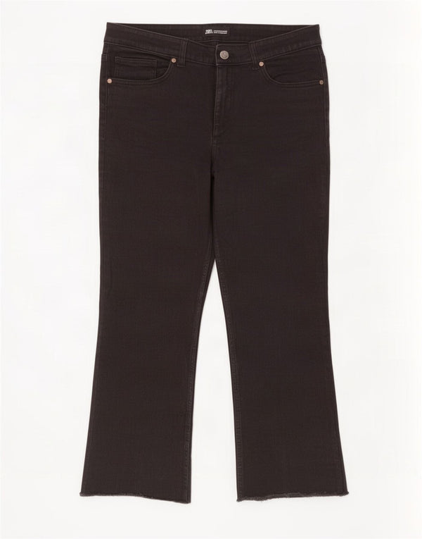 Zara Calça jeans feminina cintura alta cropped EU 44 grande W34 L26 preta