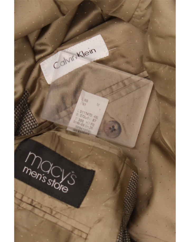 Jaqueta blazer masculina de 3 botões CALVIN KLEIN tamanho 46 XL cinza xadrez seda