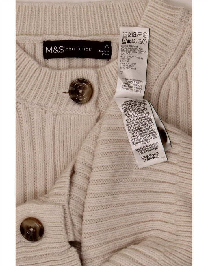 Suéter cardigã feminino Marks & Spencer Reino Unido 6 XS poliéster branco