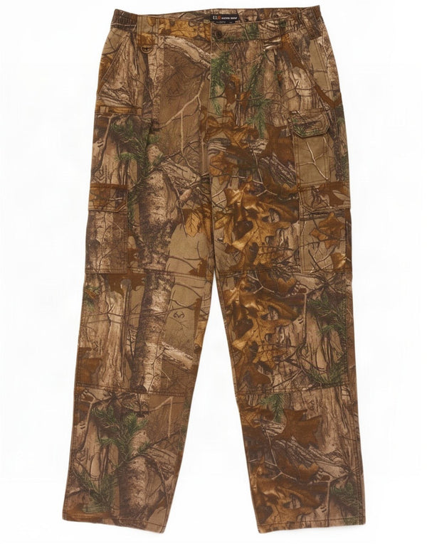 Calça cargo reta masculina série tática W36 L32 camuflagem cáqui