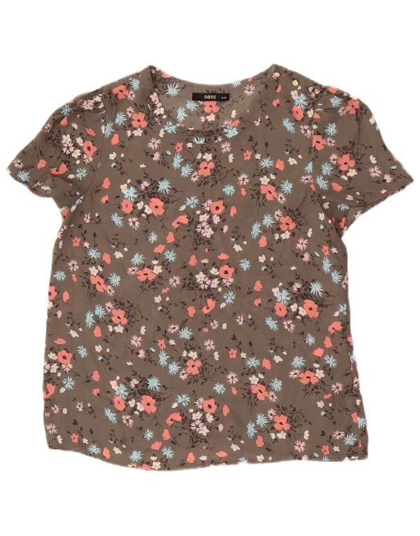 Blusa oversized feminina Oasis UK 10 pequena cáqui floral poliéster