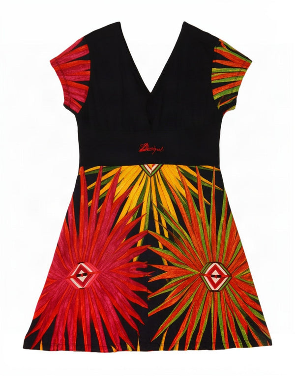 Desigual Womens Graphic A-Line Dress UK 20 2XL Black Floral Cotton