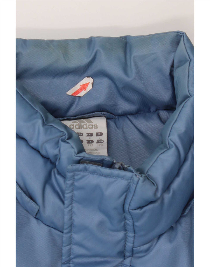 Jaqueta acolchoada masculina Adidas UK 40 grande bloco colorido azul nylon