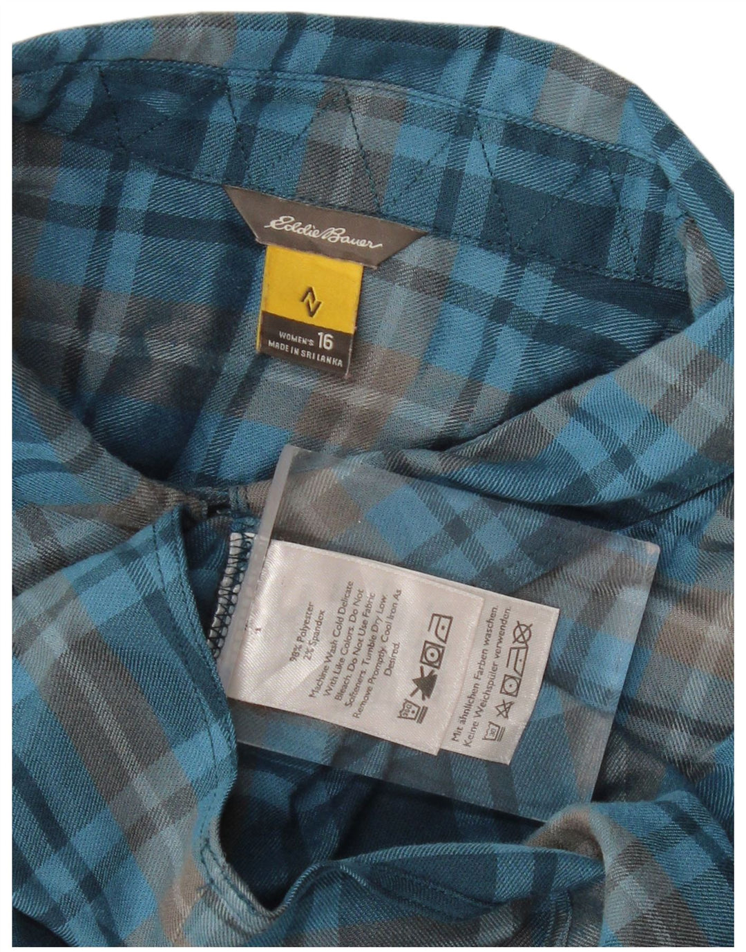 EDDIE BAUER Pulôver feminino vestido camisa US 16 2XL azul xadrez poliéster