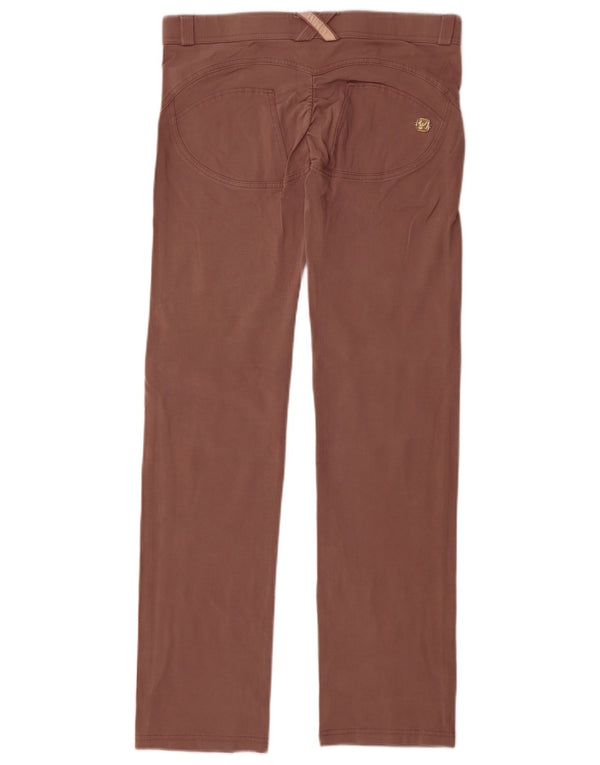 Calça feminina reta casual Freddy UK 12 médio W30 L30 algodão marrom