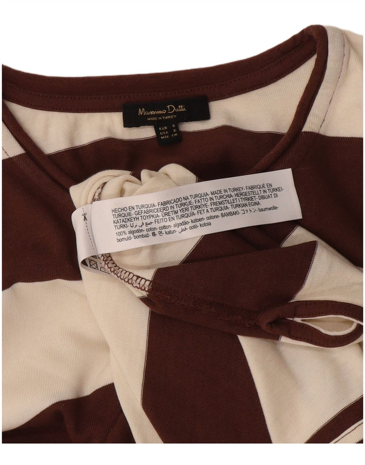 Top masculino Massimo Dutti manga comprida pequeno listrado marrom algodão
