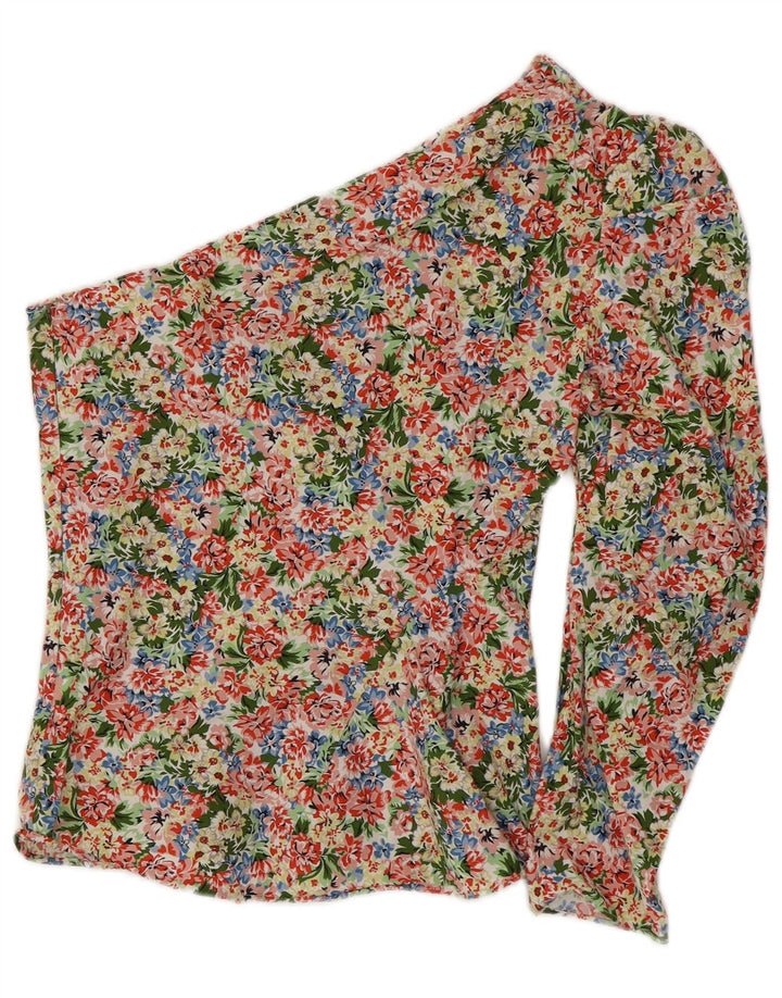ZARA Top feminino de um ombro UK 8 pequeno algodão floral multicolorido