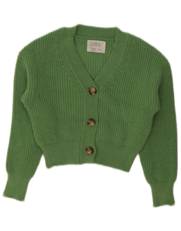 Suéter Zara Girls Crop Cardigan 9-10 Anos Verde Poliéster