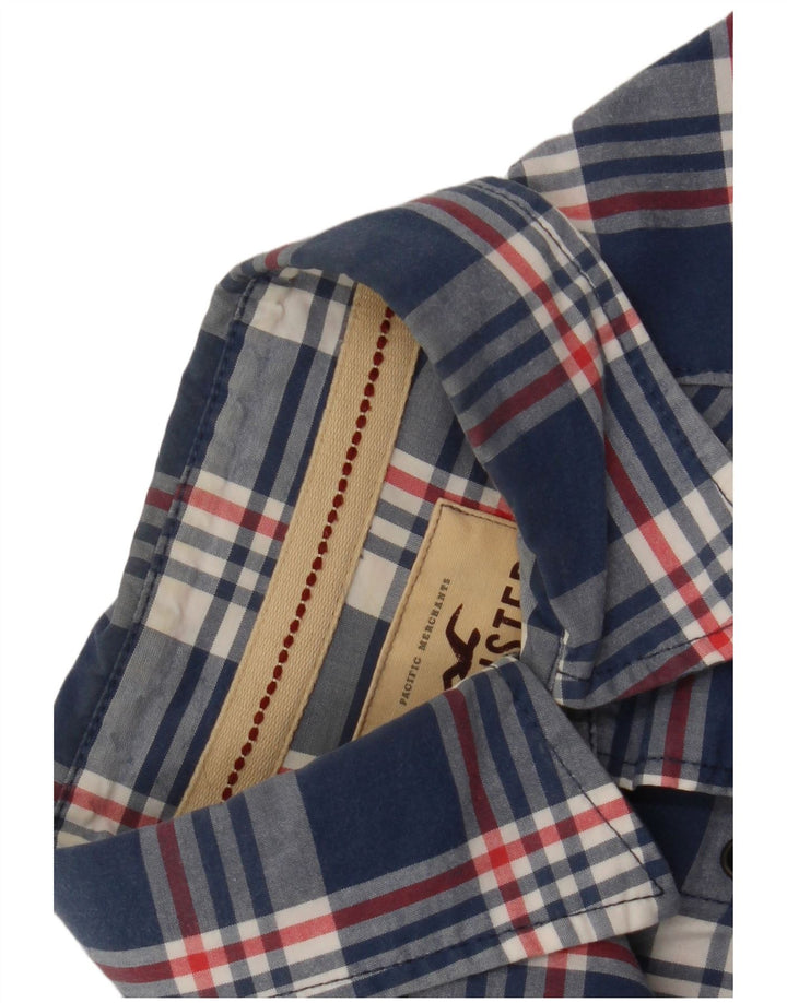 Camisa masculina Hollister grande algodão xadrez azul marinho