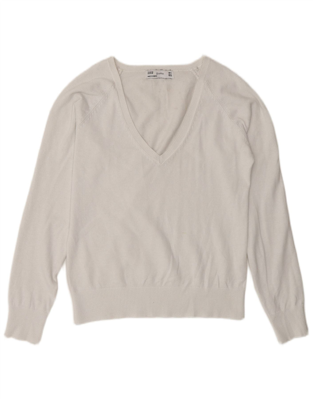 Suéter feminino Zara com decote em V UK 10 pequeno branco