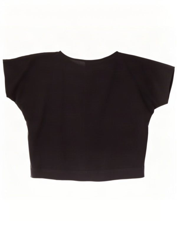 Blusa cropped feminina vintage transparente Reino Unido 14 médio preto floral