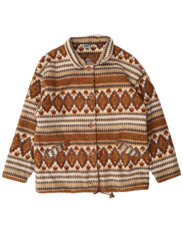Jaqueta bomber feminina VINTAGE de grandes dimensões Reino Unido 14 marrom médio Fair Isle