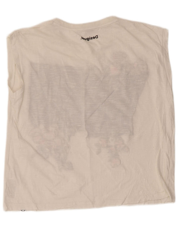 Desigual Womens Oversized Graphic Vest Top UK 6 XS Algodão Branco