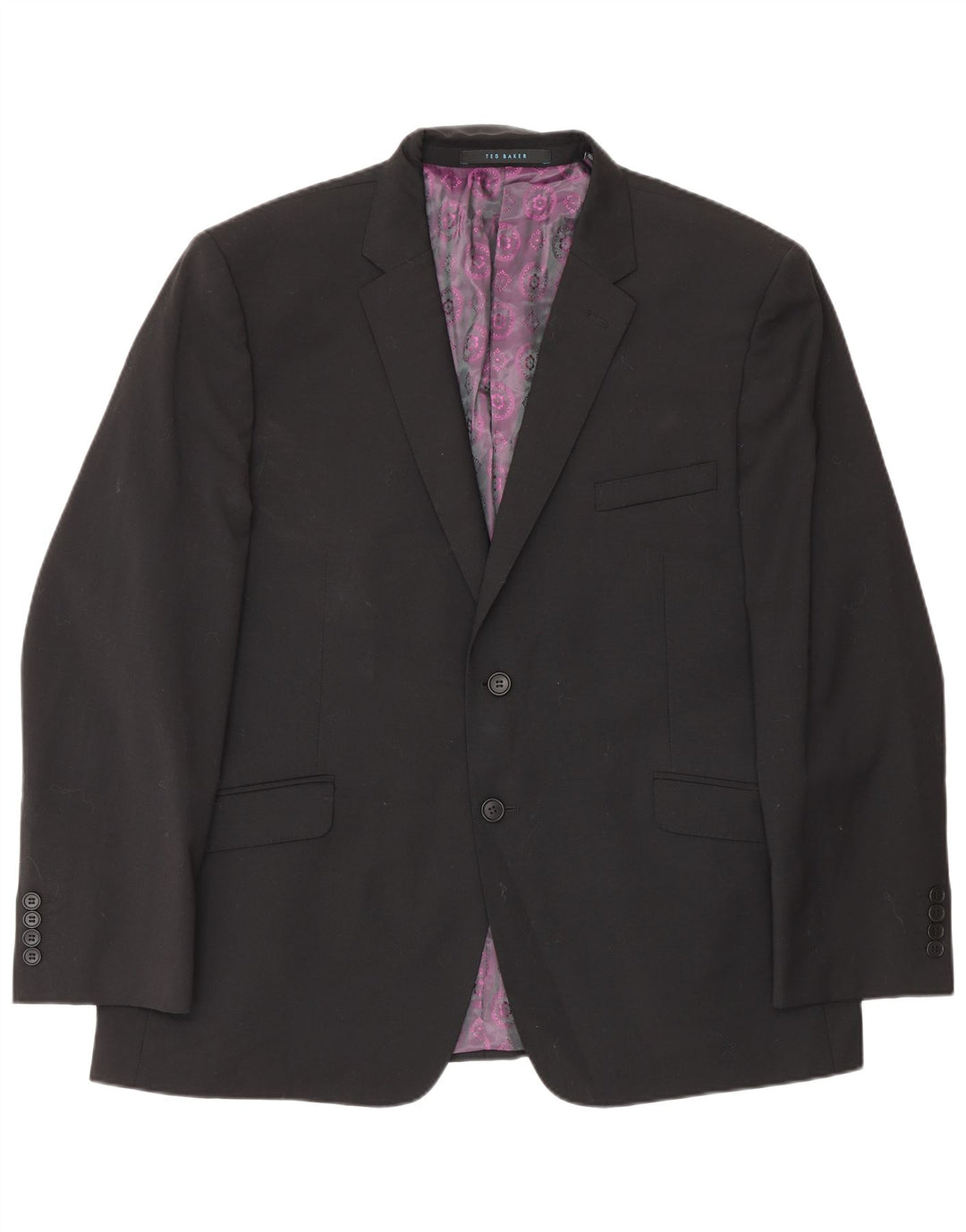 Jaqueta blazer masculina Ted Baker Slim Fit 2 botões Reino Unido 46 3XL lã preta