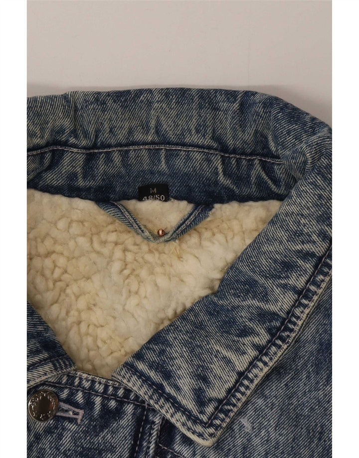 Jaqueta jeans masculina sherpa vintage IT 48/50 algodão colorblock azul médio