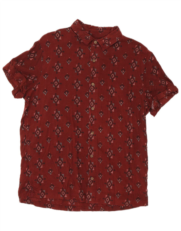Camisa masculina de manga curta PULL & BEAR viscose geométrica marrom médio