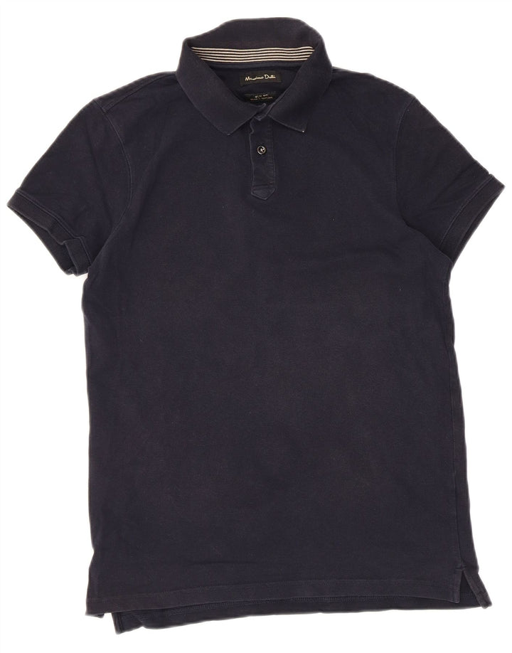Camisa polo masculina Massimo Dutti Slim Fit pequena azul marinho