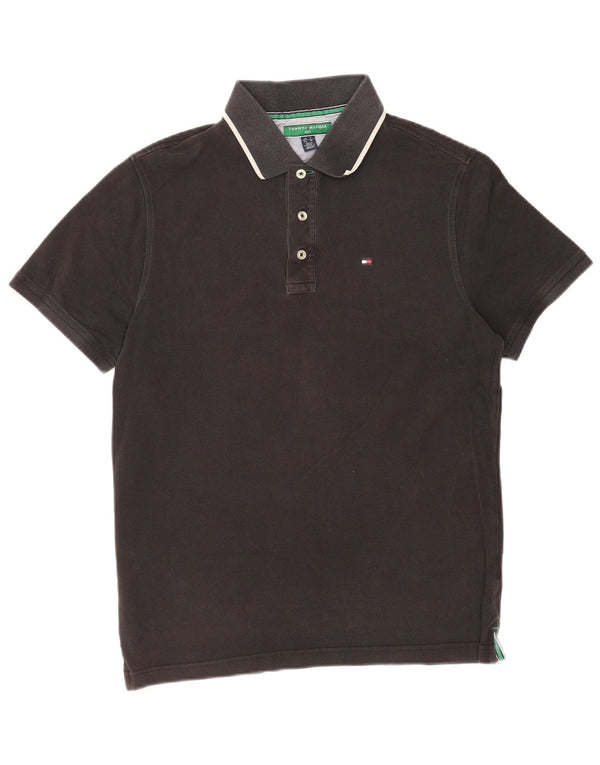 Camisa polo masculina Tommy Hilfiger média preta listrada de algodão