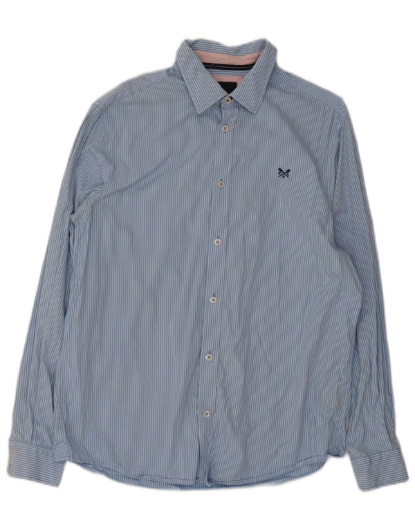 Camisa masculina clássica de ajuste da Crew Clothing algodão listrado azul médio