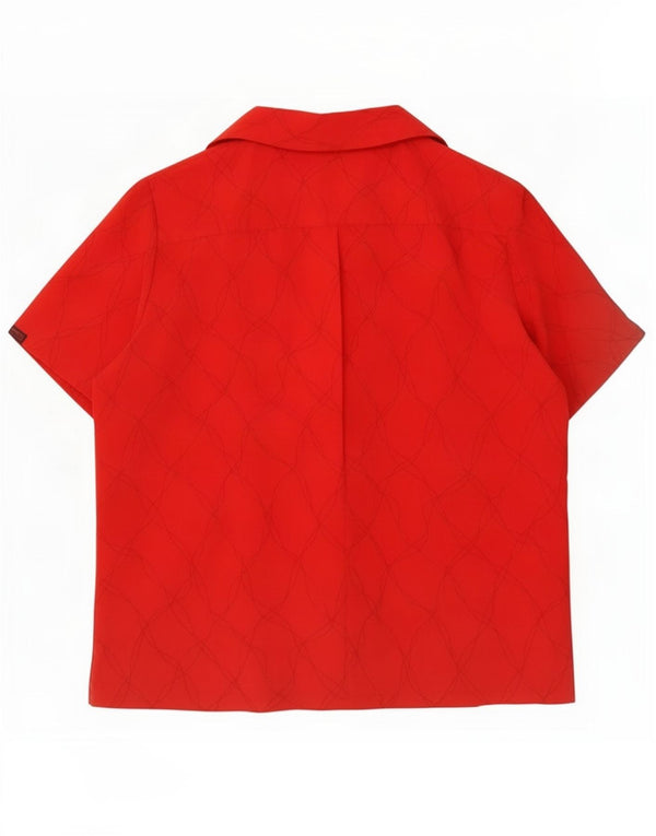 Blusa feminina vintage com estampa abstrata de manga curta UK 16 grande vermelha